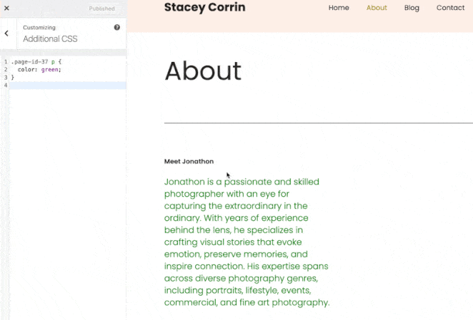 Example of custom CSS targeting specific page IDs in WordPress