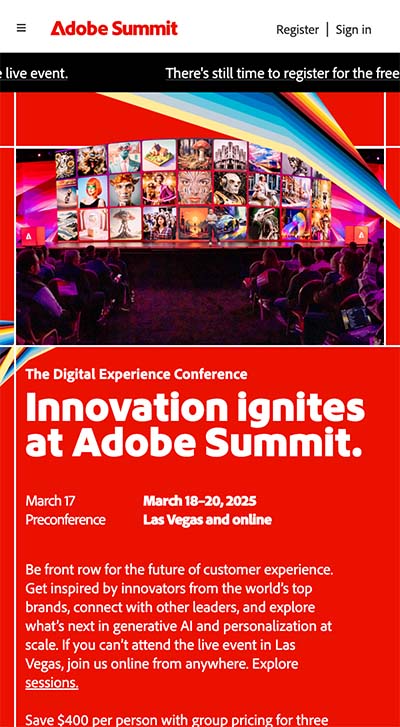 Adobe Summit mobile landing page example