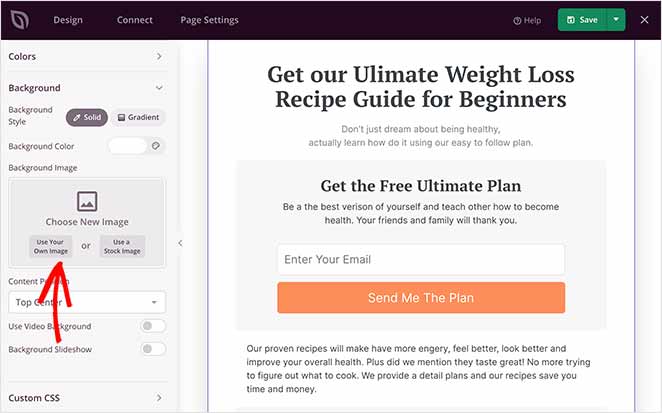 Upload a background image for your lead capture page