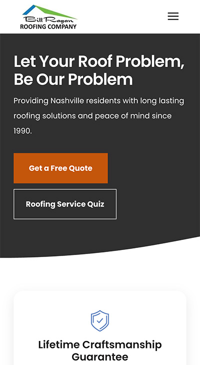 Bill Ragan Roofing mobile landing page example