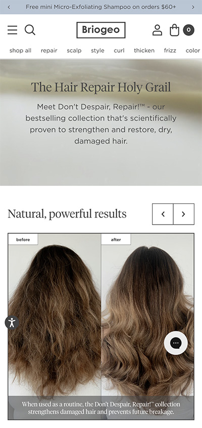 Briogeo Hair mobile landing page example