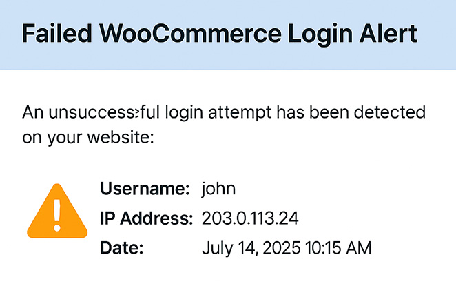 WooCommerce failed login attempt email alert example