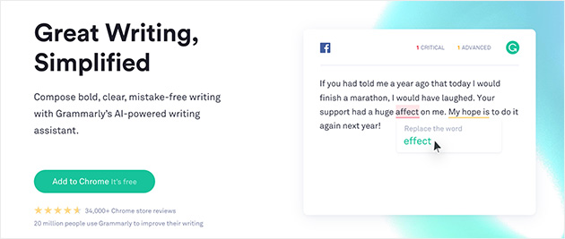 a preview of using Grammarly to check your spelling and grammar errors live in your web browser
