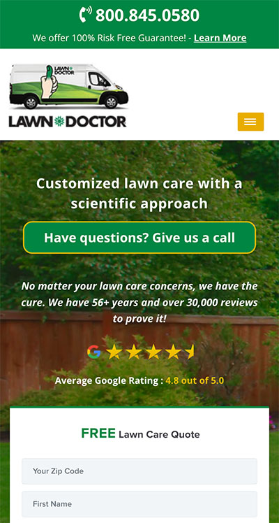 Lawn Doctor mobile landing page example