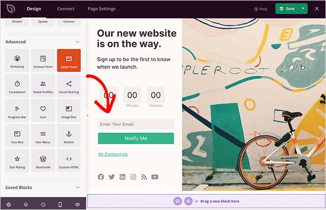 Add optin form to your coming soon page