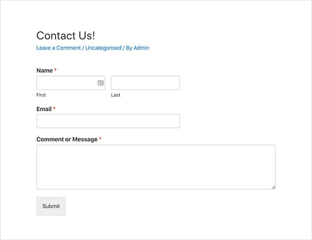 Example of a contact form to added to WordPress using WPForms