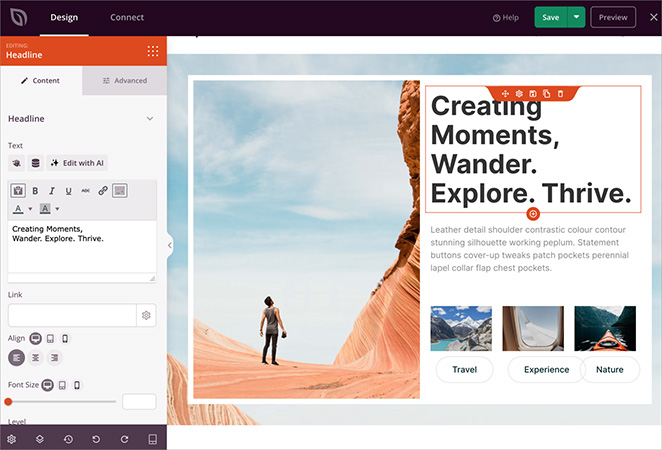 SeedProd page builder showing block editing and layout tools