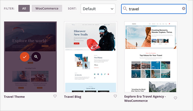 SeedProd travel website templates preview grid