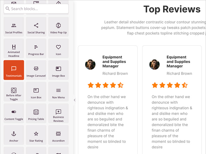 Travel website testimonials block with customer quotes