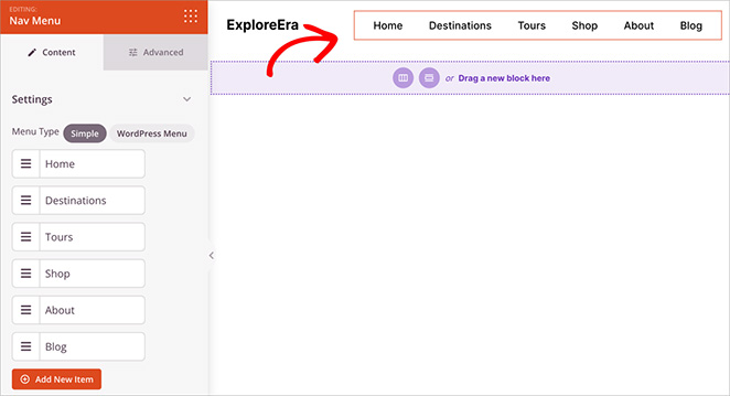 Travel site navigation menu with Home, About, Destinations, and Contact