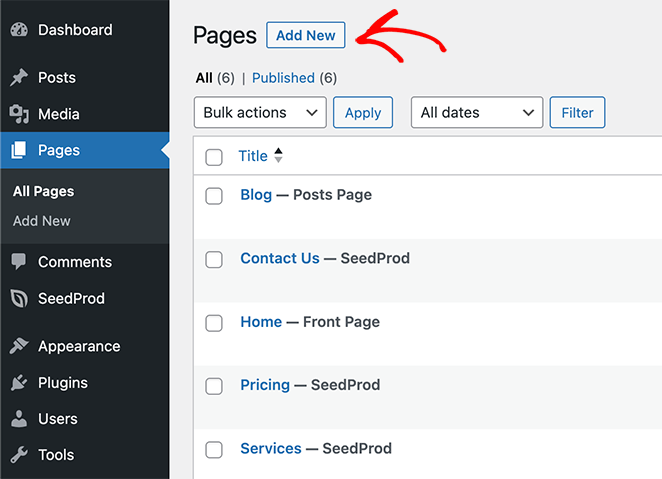 Adding a new page in WordPress