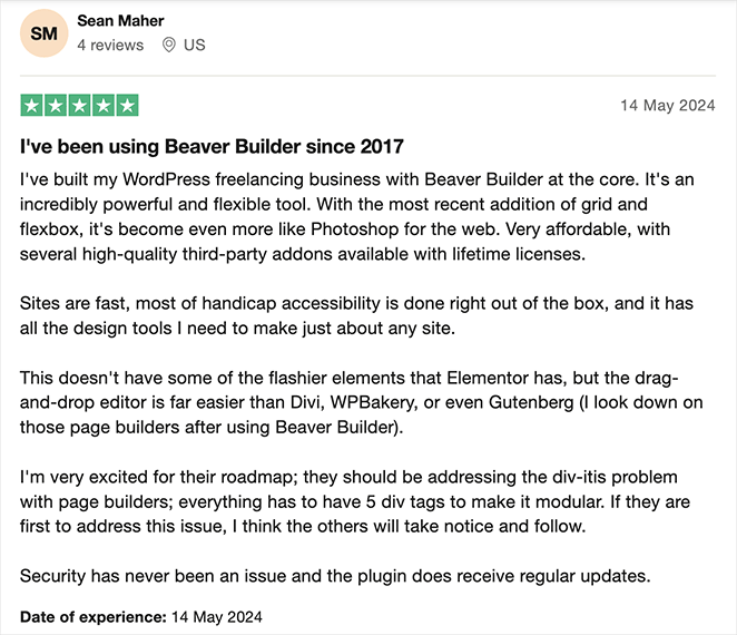 Beaver Builder customer review