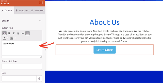 Personnaliser les styles des blocs de boutons pour une page de service WordPress