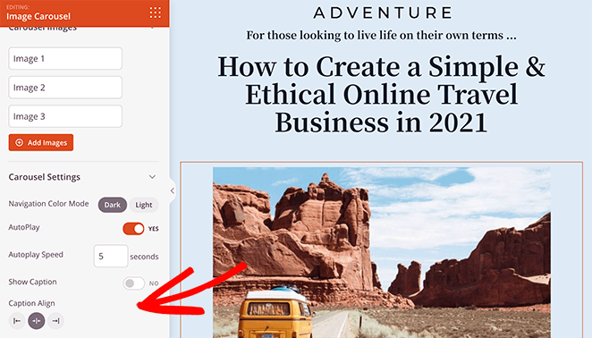 Customize image carousel settings
