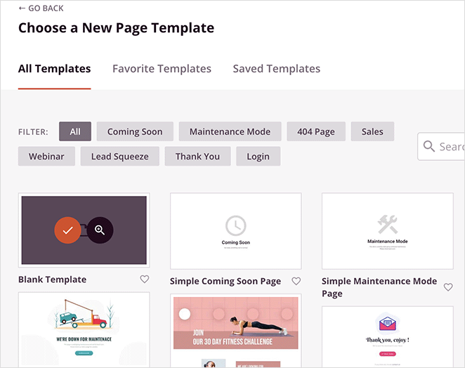 Choosing the blank landing page template in SeedProd