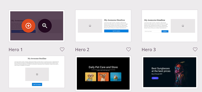 Selecting a SeedProd hero section