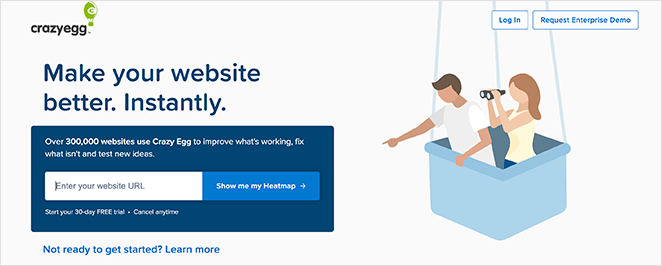 crazy-egg-call-to-action-examples - SeedProd Example of a heatmap analysis tool with a CTA button that reads "Show Me My Heatmap" in large text.
