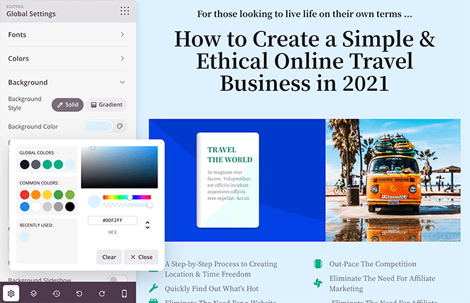 Edit background settings in SeedProd