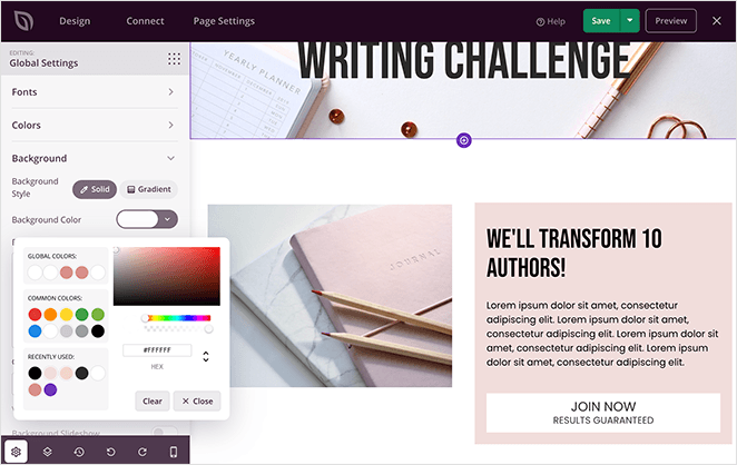 Set a background image for your free WordPress landing page