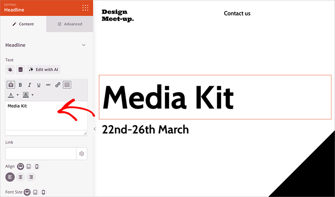 Customizing media kit page heading