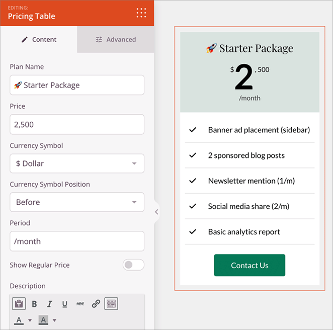 Customizing the media kit pricing table in WordPress 
