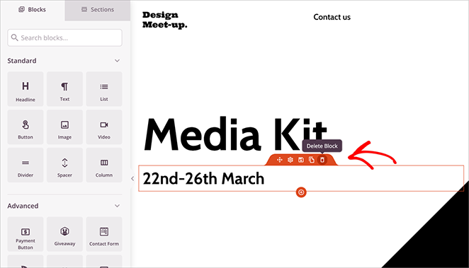 Deleting parts of the landing page template