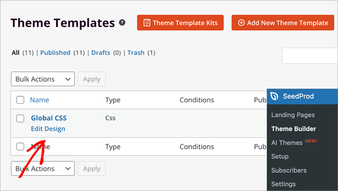 Editing the Global CSS template in SeedProd