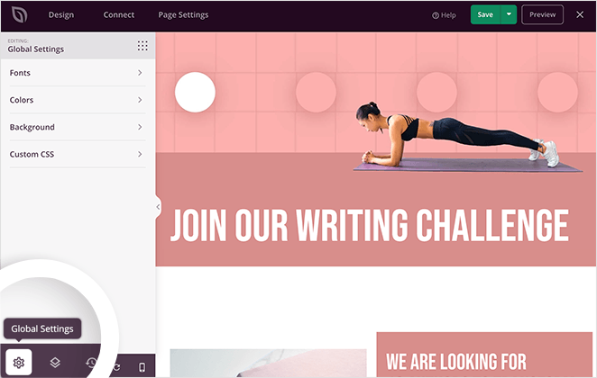 Edit global style settings for your landing page in WordPress