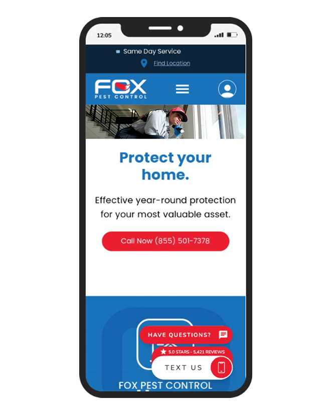 Fox-pest-CRO-test-leadbox - SeedProd A/B test result from Leadferno showing a “Text With Us” CTA that replaced a phone CTA and boosted conversions.