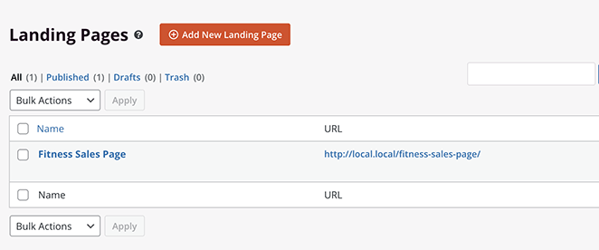 Example of an imported landing page now active on a WordPress site