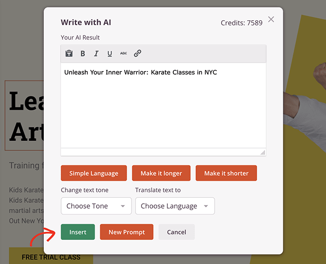 Insert AI-generated text into you page