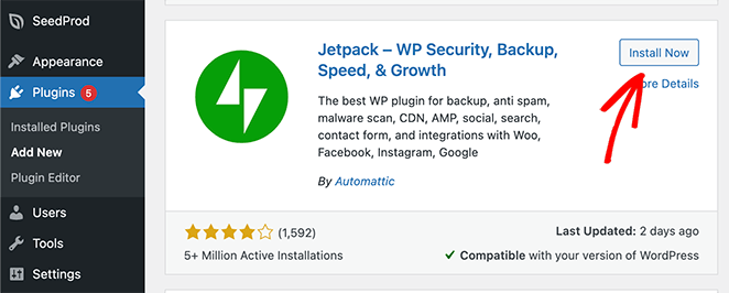 Install Jetpack plugin from WordPress dashboard