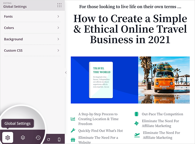 Open global settings in SeedProd