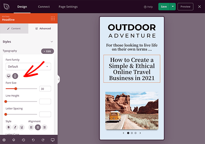 Adjust mobile design settings in SeedProd