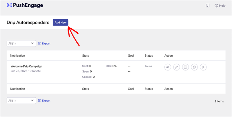 Create a new drip autoresponder in PushEngage