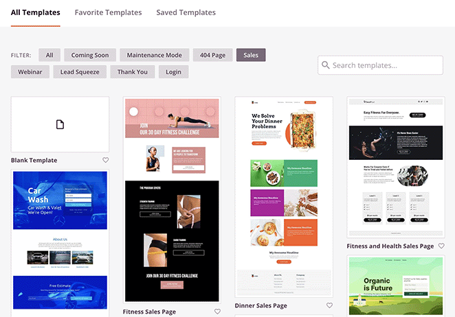 SeedProd landing page templates