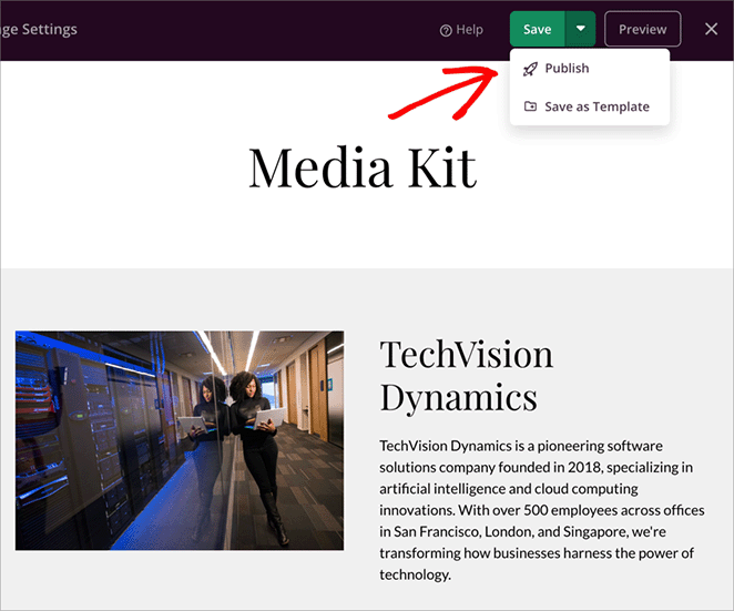 Publishing a media kit page in WordPress using SeedProd