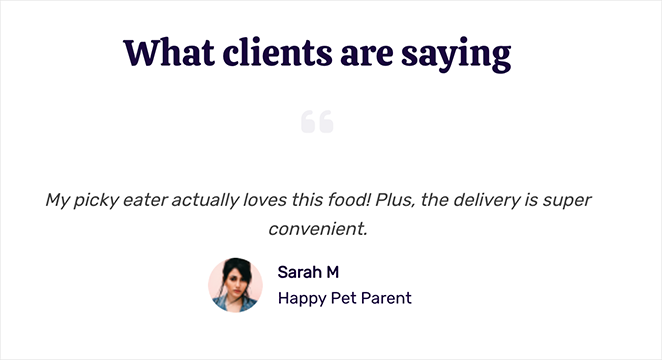 Sales page testimonial example