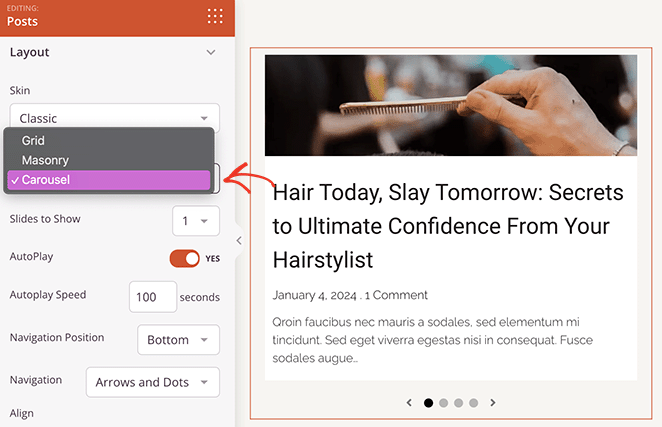 seedprod-blog-layout-carousel - SeedProd How to change blog layout in WordPress using SeedProds blog layout options