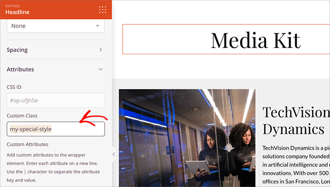 Adding a custom Class to a heading block in SeedProd