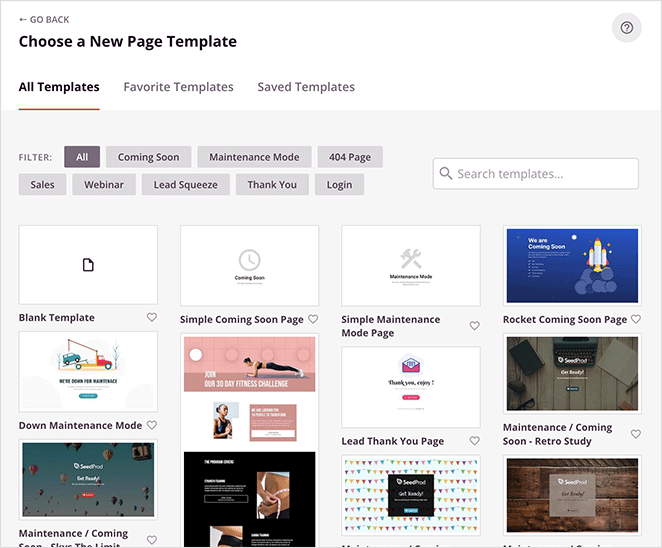An overview of SeedProd's landing page template library