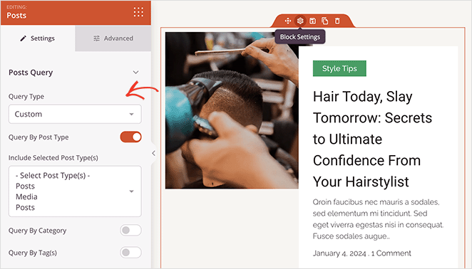 seedprod-posts-block - SeedProd SeedProd posts block settings panel
