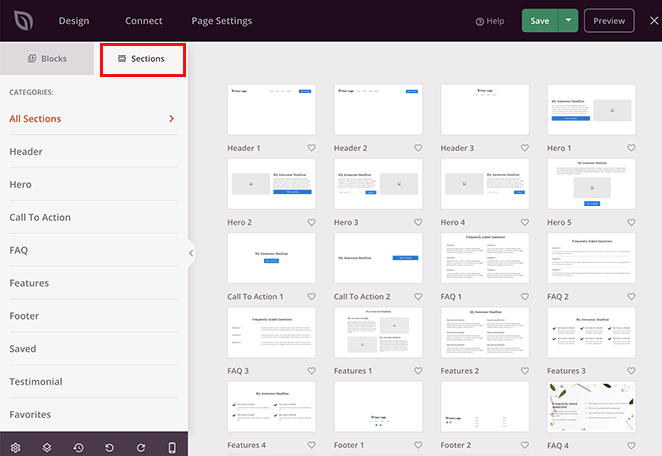 Sections préfabriquées pour les pages de service WordPress dans SeedProd