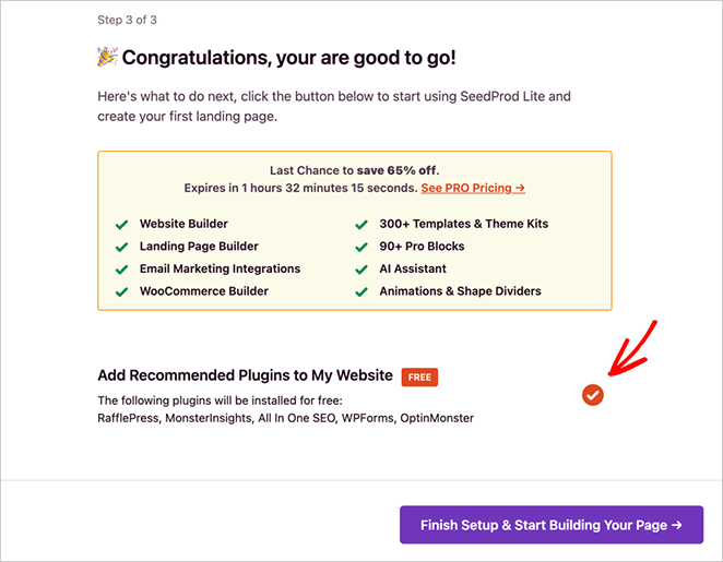 Optional plugin installs in SeedProd setup wizard