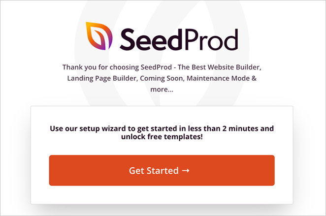 SeedProd setup wizard for creating a free WordPress landing page