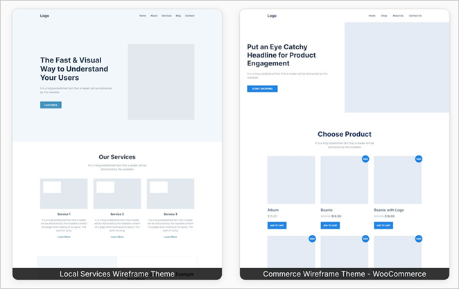 SeedProd's wireframe templates