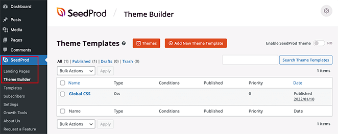 View of the SeedProd Theme Builder before importing theme files