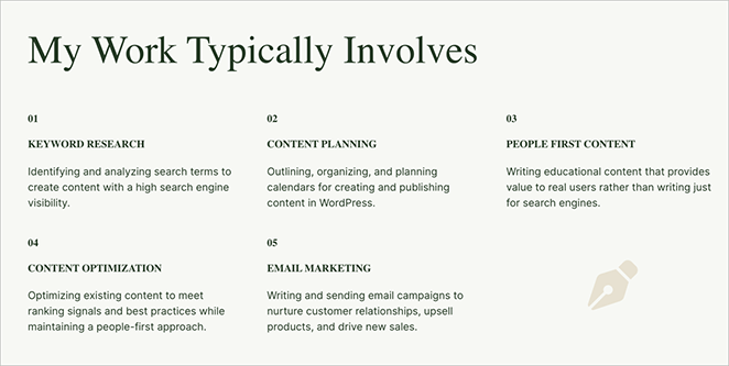 Section de services personnalisés dans une page WordPress en utilisant SeedProd
